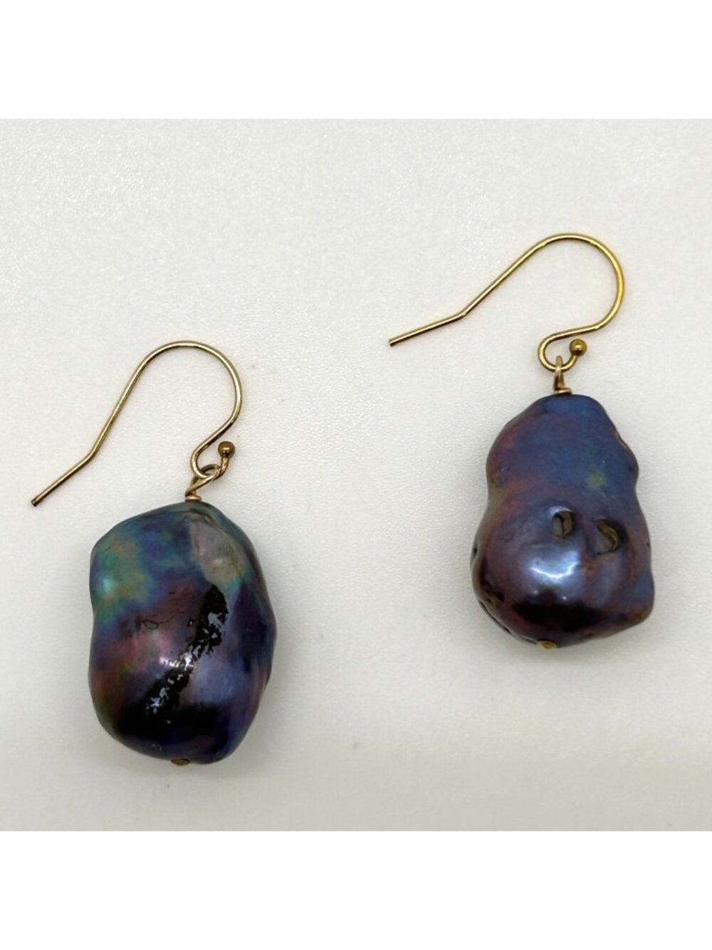 Peacock Black Baroque Pearl Drop Earrings 12K 1/20 GF Gold Filled Hook Vintage